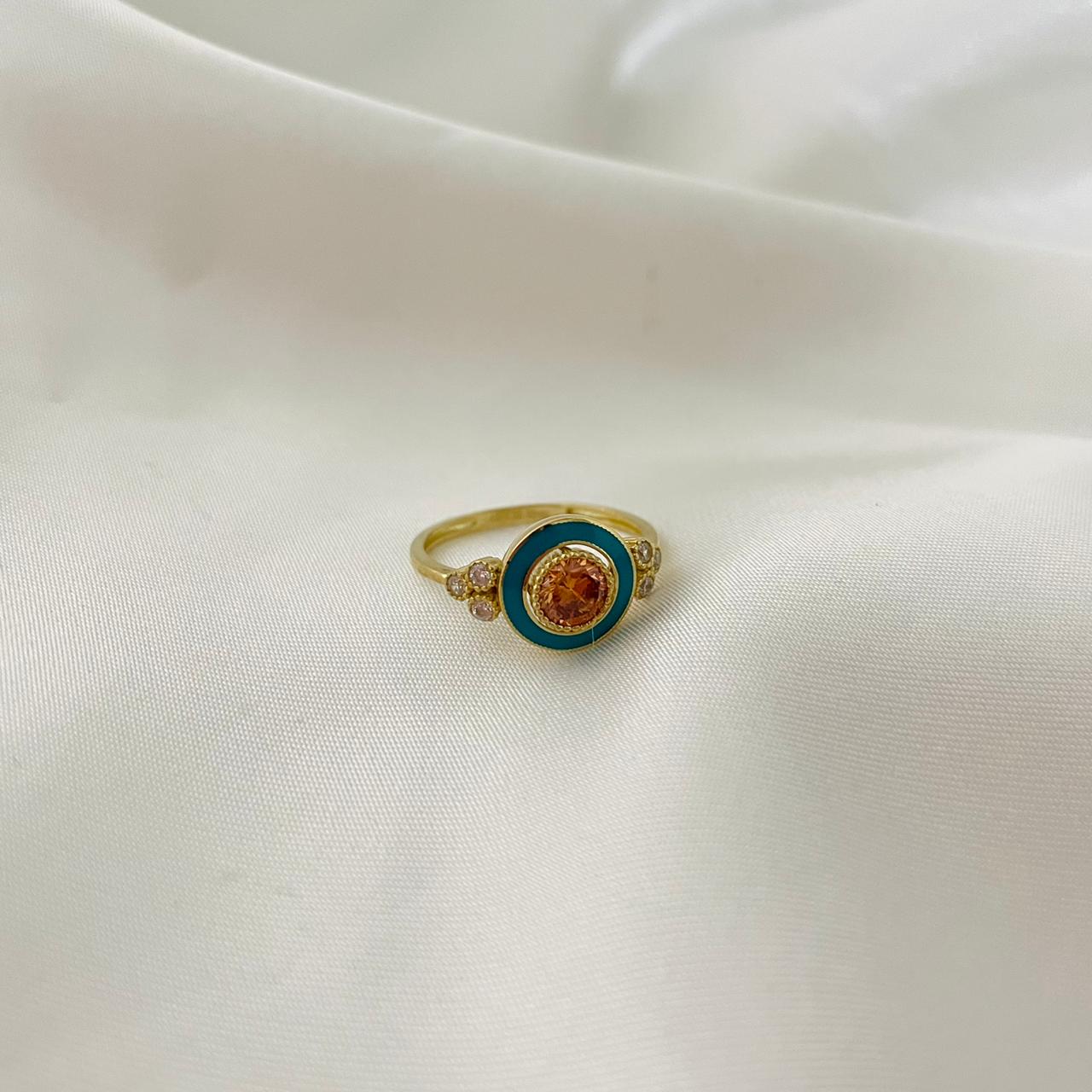 Anillo Esmaltado Con Piedra 10K